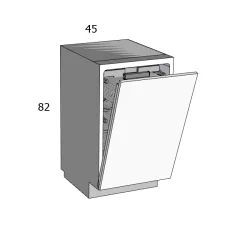 Beépíthető magasfényű mosogatógép tartozék 45 cm Rejtett gombos