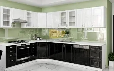 Otthon Elite Mdf Magasfényű fehér-fekete sarok konyhabútor 230 cm x 310 cm