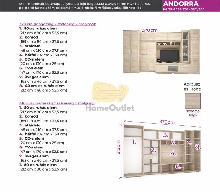 Andorra nappali szekrénysor 