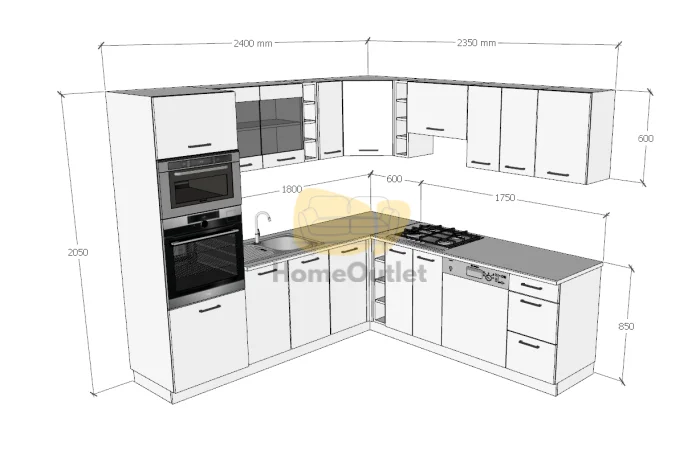 Mark Lux Magasfényű Fehér Sarok Konyhabútor 240 cm x 235 cm 