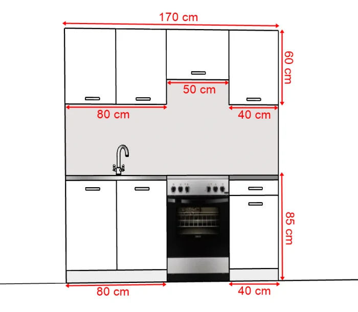 Kála Magasfényű Fekete konyhabútor 170 cm
