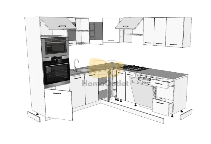Mark Lux Magasfényű Fehér Sarok Konyhabútor 240 cm x 235 cm 