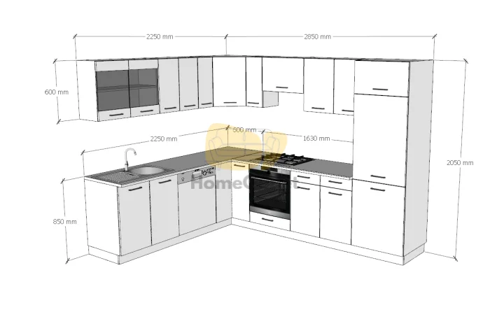 Royal Lux Magasfényű Fekete Sarok Konyhabútor 225 cm x 285 cm 