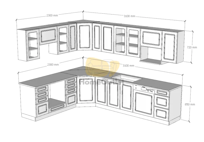 Otthon LUX Mdf magasfényű fehér sarok konyhabútor 230 cm x 310 cm