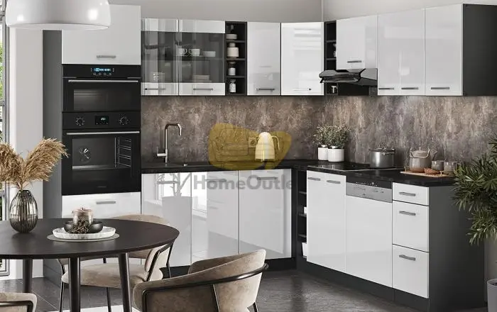 Mark Lux Magasfényű Fehér Sarok Konyhabútor 240 cm x 235 cm 