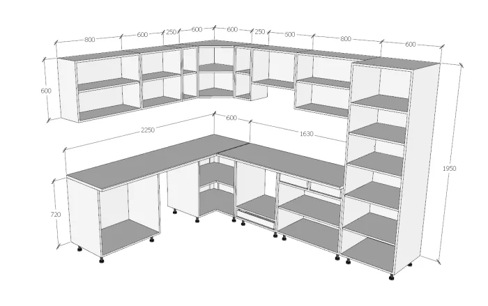 Royal Lux Magasfényű Fekete Sarok Konyhabútor 225 cm x 285 cm 