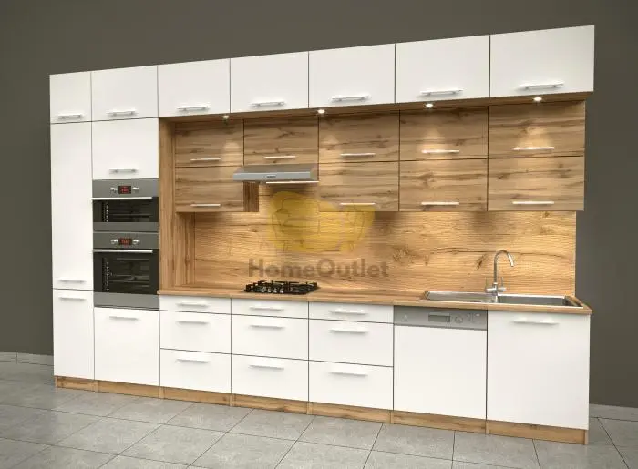 Dubay fehér - tölgy konyhabútor 400 cm-magasítással