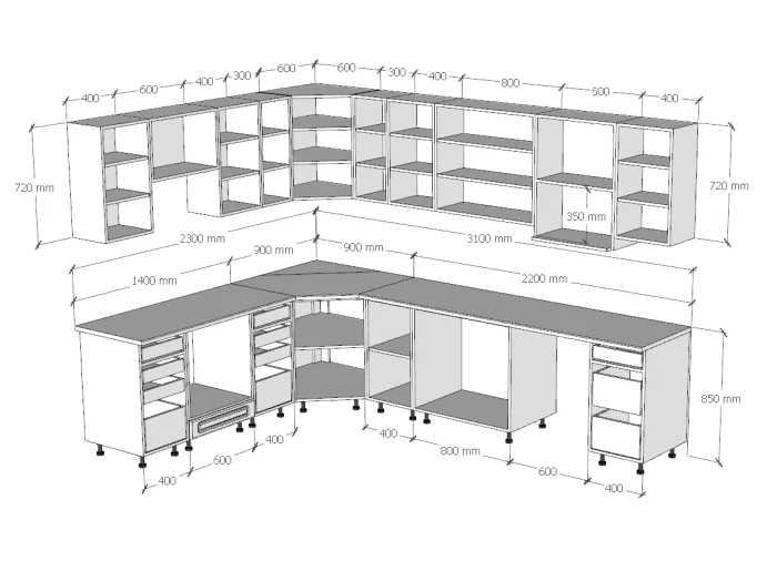 Otthon LUX Mdf magasfényű fehér sarok konyhabútor 230 cm x 310 cm