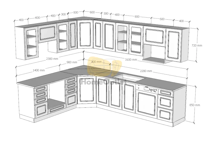 Otthon LUX Mdf magasfényű fehér sarok konyhabútor 230 cm x 310 cm