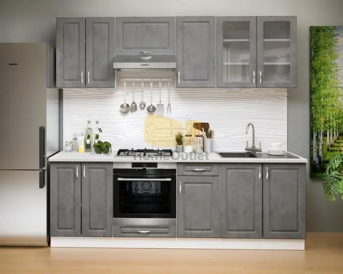 Athén Mdf Sötét beton - Fehér konyhabútor 240 cm