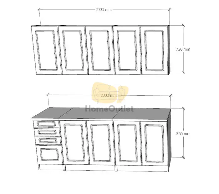 Otthon Mdf magasfényű fehér konyhabútor 200 cm