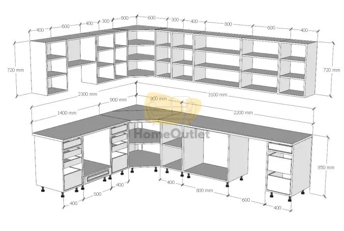 Otthon Elite Mdf Magasfényű fehér-fekete sarok konyhabútor 230 cm x 310 cm
