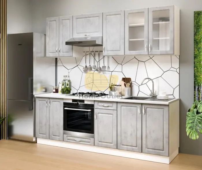 Athén Mdf Világos beton - Fehér konyhabútor 240 cm