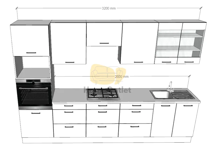  Ariana Mogyoró - Fehér konyhabútor 320 cm