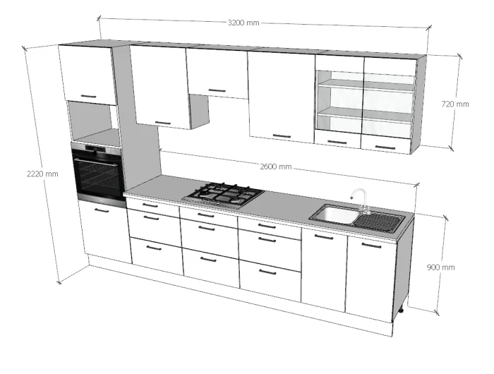  Ariana Mogyoró - Fehér konyhabútor 320 cm