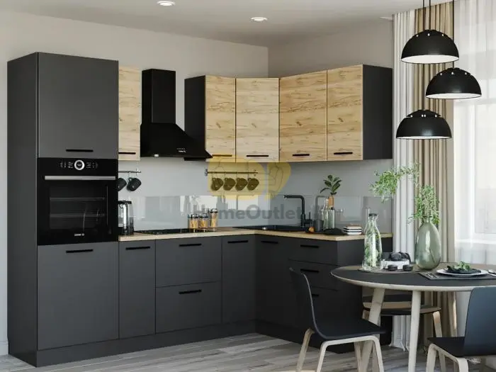 Montana Korona tölgy-Antracit Sarok konyhabútor 240 x 160 cm