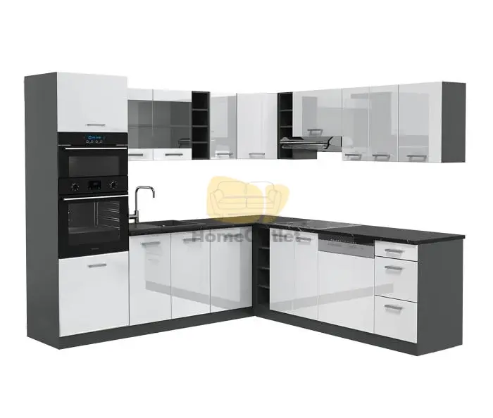 Mark Lux Magasfényű Fehér Sarok Konyhabútor 240 cm x 235 cm 