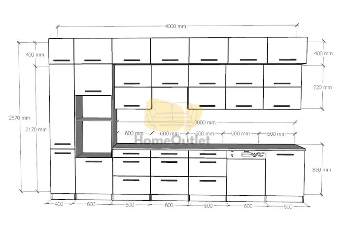 Dubay fehér - tölgy konyhabútor 400 cm-magasítással