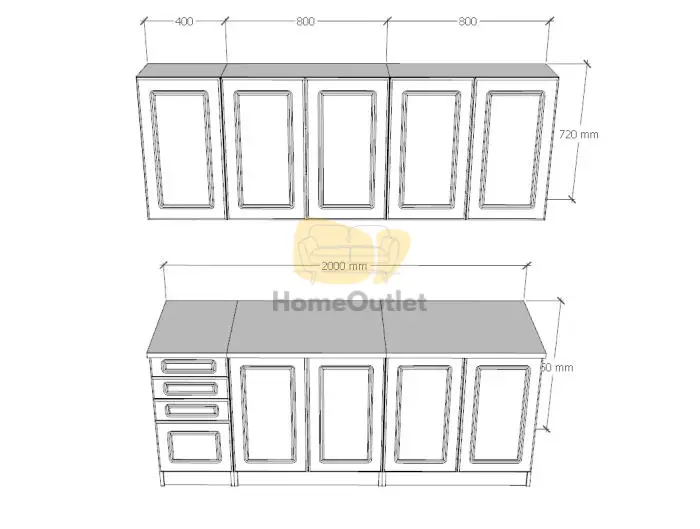 Otthon Mdf magasfényű fehér konyhabútor 200 cm