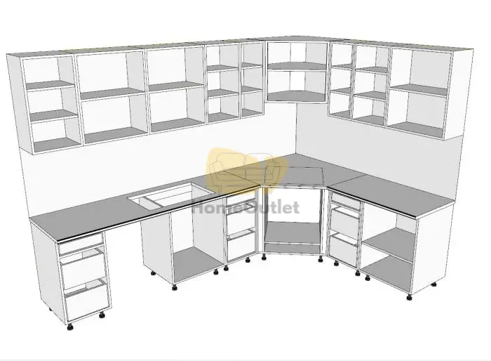 Flamenco FL1 Magasfényű szürke sarok konyhabútor 305 x 205 cm