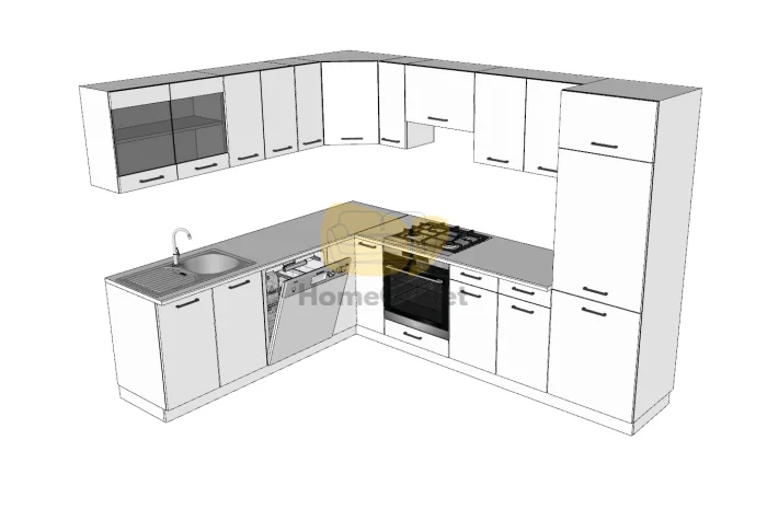 Royal Lux Magasfényű Fekete Sarok Konyhabútor 225 cm x 285 cm 